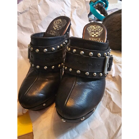 Vince Camuto Women's Christie Studded Black Leather Mules 7.5 Goth Witchy - Picture 2 of 10